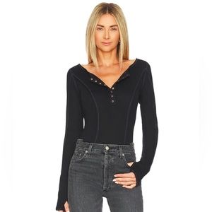 Free People Black Buttoned Bodysuit - sz S